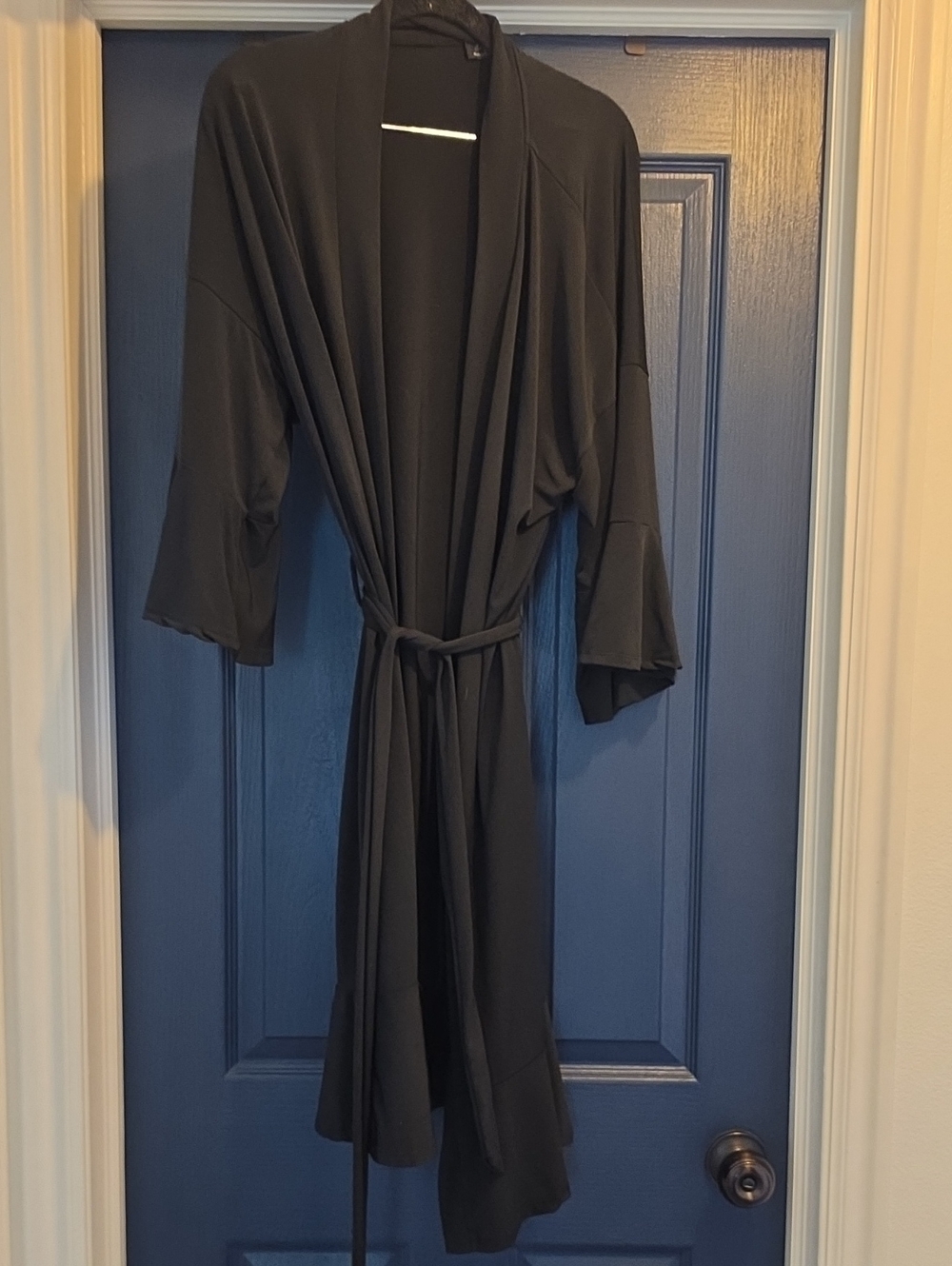 Classic Black Tie-Waist Robe with Shawl Collar